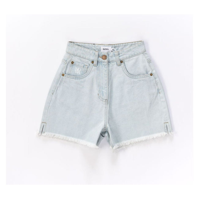 Denim Shorts with Frayed Edges in Light Blue