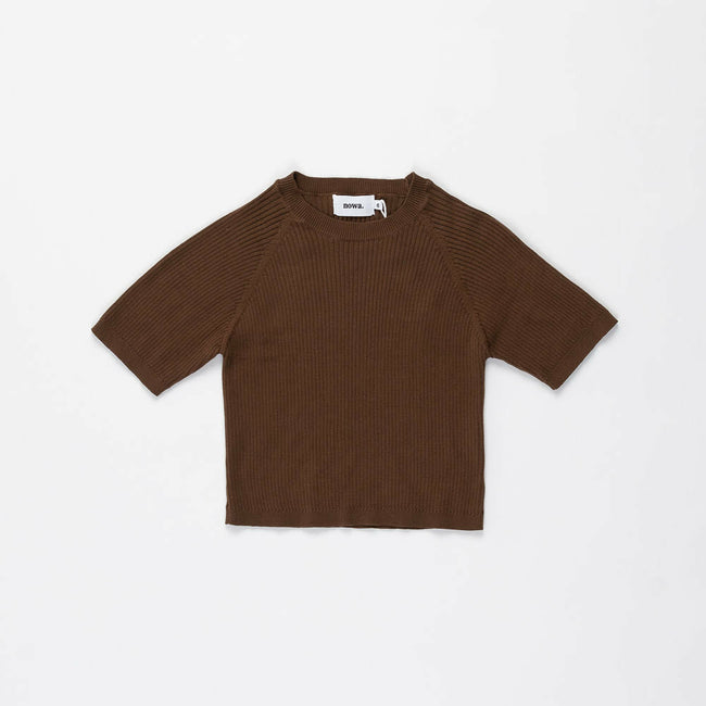 Ribbed Short Sleeve Top in Cocoa