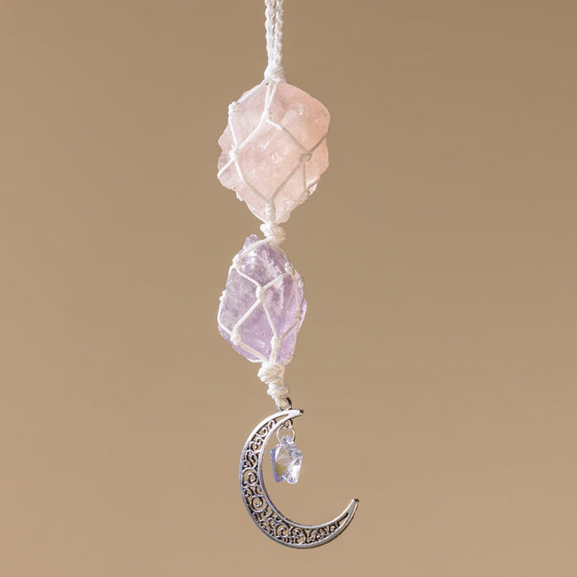 Crystal Moon Car Hanger Amethyst/Rose Quartz