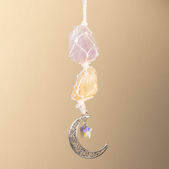 Crystal Moon Car Hanger Amethyst/Citrine