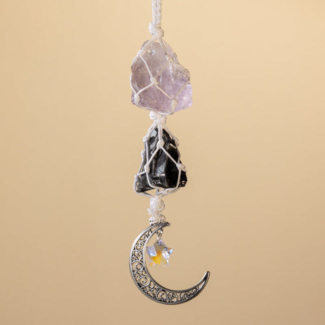 Crystal Moon Car Hanger Amethyst/Obsidian