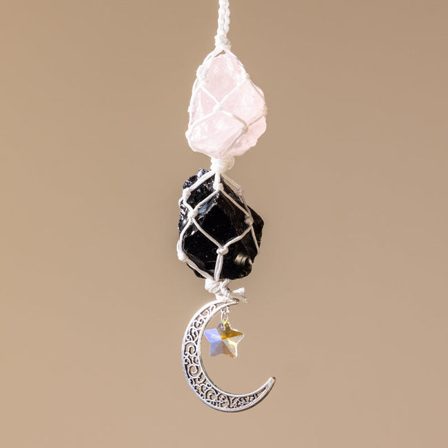 Crystal Moon Car Hanger Rose Quartz/Obsidian