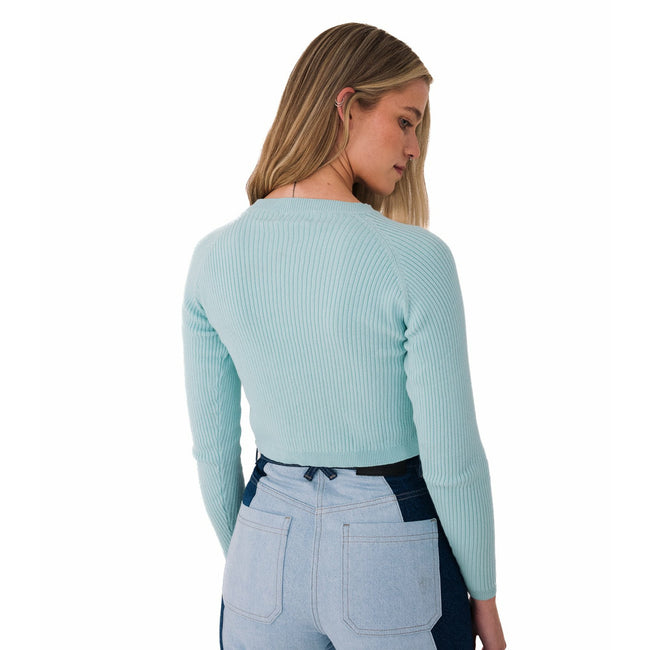 Ribbed Long Sleeve Top in Pastel Turquoise